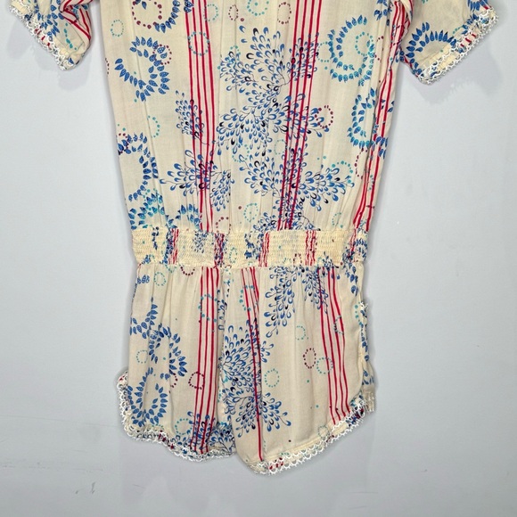 Poupette St Barth Boho Lightweight Nautical V-neck Button Romper Elastic Waist - Picture 8 of 15